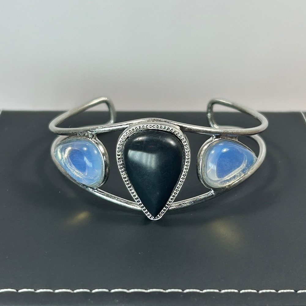 Contemporary Silver and Blue Stone Cuff